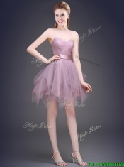Hot Sale Lavender Short Prom Dresses with Ruffles and Belt