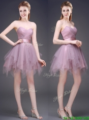Hot Sale Lavender Short Prom Dresses with Ruffles and Belt