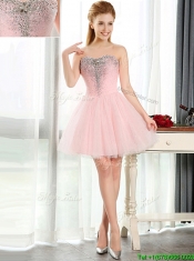 Lovely Beaded and Sequined Short Prom Dresses in Baby Pink