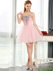 Lovely Beaded and Sequined Short Prom Dresses in Baby Pink