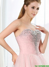 Lovely Beaded and Sequined Short Prom Dresses in Baby Pink