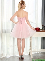 Lovely Beaded and Sequined Short Prom Dresses in Baby Pink