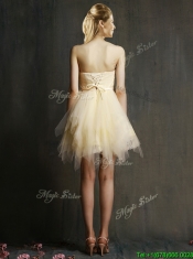 Lovely Sweetheart Short Champagne Prom Dresses with Belt and Ruffles