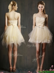 Lovely Sweetheart Short Champagne Prom Dresses with Belt and Ruffles