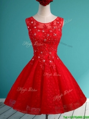 Luxurious See Through Scoop Short Prom Dresses with Beading and Appliques