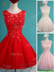 Luxurious See Through Scoop Short Prom Dresses with Beading and Appliques