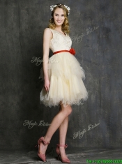 Most Popular Champagne Mini Length Prom Dresses with Belt
