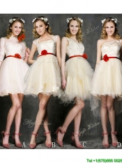 Most Popular Champagne Mini Length Prom Dresses with Belt