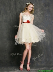 Most Popular Champagne Mini Length Prom Dresses with Belt