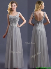 Most Popular Scoop Grey Long Prom Dresses with Appliques