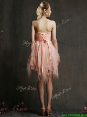 Popular Belted and Ruffled Short Prom Dresses in Watermelon Red
