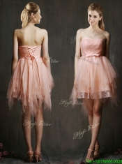 Popular Belted and Ruffled Short Prom Dresses in Watermelon Red