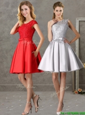 Popular Scoop Cap Sleeves Prom Dresses with Bowknot and Lace