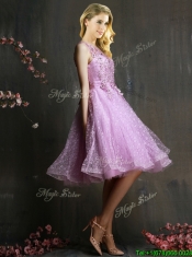 Popular See Through Beaded and Applique Dama Dresses in Lavender