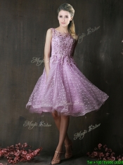 Popular See Through Beaded and Applique Dama Dresses in Lavender