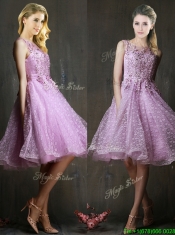 Popular See Through Beaded and Applique Dama Dresses in Lavender