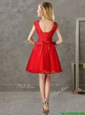 Romantic Bateau Cap Sleeves Short Prom Dresses with Lace