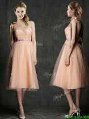 Wonderful One Shoulder Prom Dresses with Sashes and Bowknot