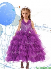 Affordable Halter Top Little Girl Pageant Dress with Beading and Ruffled Layers