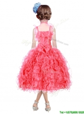 Beautiful Beaded and Ruffled Straps Mini Quinceanera Dress in Coral Red