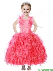 Beautiful Beaded and Ruffled Straps Mini Quinceanera Dress in Coral Red