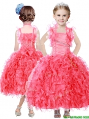 Beautiful Beaded and Ruffled Straps Mini Quinceanera Dress in Coral Red