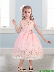 Beautiful Scoop Mini Quinceanera Dress with Hand Made Flowers and Sequins