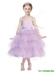Beautiful Spaghetti Straps Lavender Mini Quinceanera Dresses with Beading and Ruffled Layers