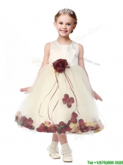 Best Scoop Flower Girl Dress with Red Hand Made Flowers