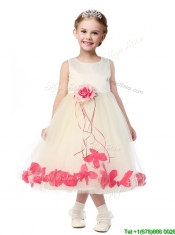 Best Scoop Flower Girl Dress with Red Hand Made Flowers