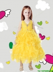 Cheap Halter Top Little Girl Pageant Dress with Beading and Ruffles