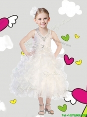Cheap Halter Top Little Girl Pageant Dress with Beading and Ruffles