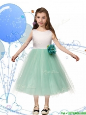 Comfortable Scoop Hand Made Flowers and Bowknot Mini Quinceanera Dresses in Apple Green