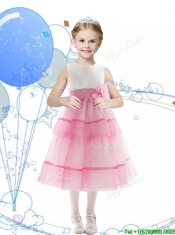 Discount Scoop Organza Flower Girl Dress with Hand Made Flowers and Ruffled Layers
