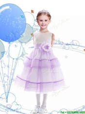 Discount Scoop Organza Flower Girl Dress with Hand Made Flowers and Ruffled Layers