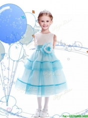 Discount Scoop Organza Flower Girl Dress with Hand Made Flowers and Ruffled Layers