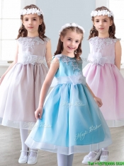 Elegant Scoop Tea Length Mini Quinceanera Dresses with Appliques and Hand Made Flowers
