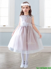 Elegant Scoop Tea Length Mini Quinceanera Dresses with Appliques and Hand Made Flowers