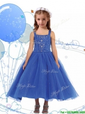 Elegant Straps Beading Little Girl Pageant Dress in Ankle Length