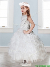 Fashionable Asymmetrical Neckline Flower Girl Dress with Beading and Ruffles