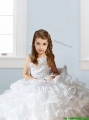 Fashionable Asymmetrical Neckline Flower Girl Dress with Beading and Ruffles