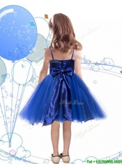 Fashionable Spaghetti Straps Royal Blue Mini Quinceanera Dress with Sashes and Sequins