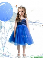 Fashionable Spaghetti Straps Royal Blue Mini Quinceanera Dress with Sashes and Sequins