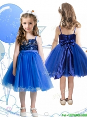 Fashionable Spaghetti Straps Royal Blue Mini Quinceanera Dress with Sashes and Sequins