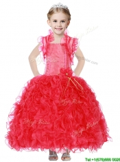 Inexpensive Straps Little Girl Pageant Dress with Hand Made Flowers and Ruffles