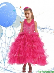 Latest Halter Top Beading and Ruffled Layers Mini Quinceanera Dress in Hot Pink