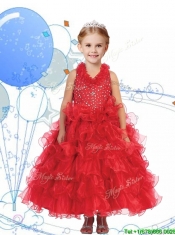 Latest Halter Top Beading and Ruffled Layers Mini Quinceanera Dress in Hot Pink