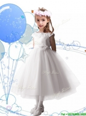 Lovely Scoop Hand Made Flowers and Appliques Mini Quinceanera Dress in Baby Pink