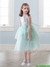 Lovely Scoop Hand Made Flowers and Ruffled Layers Mini Quinceanera Dresses in Tea-length