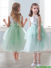 Lovely Scoop Hand Made Flowers and Ruffled Layers Mini Quinceanera Dresses in Tea-length